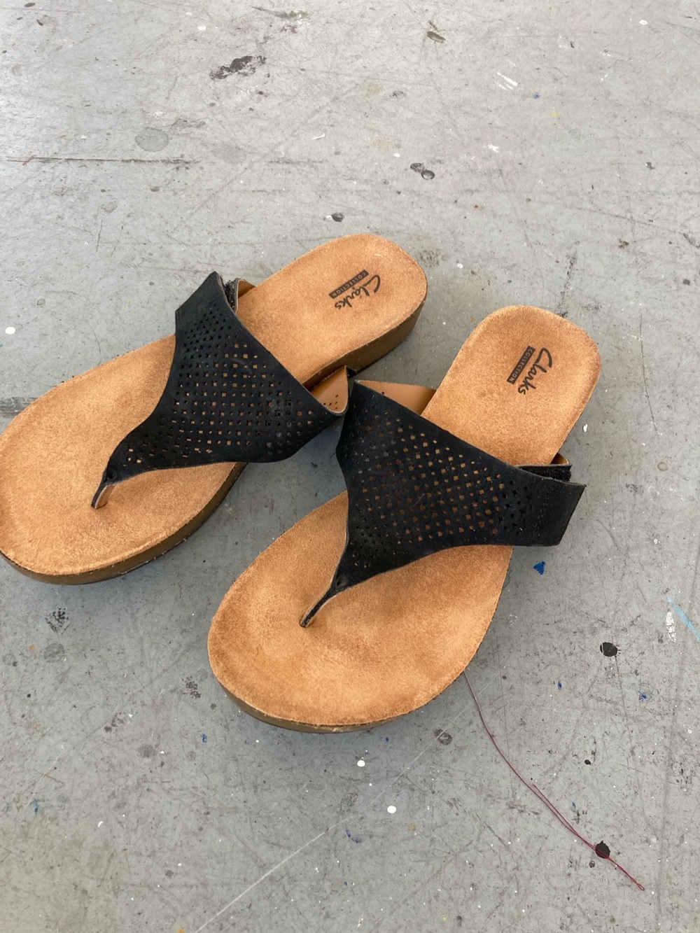 Clarks Black Perforated Thong Sandals